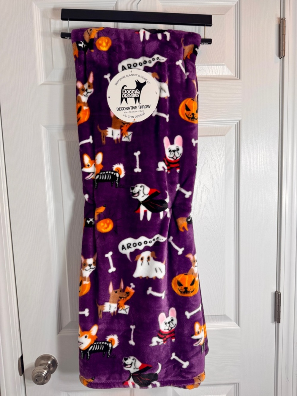 NWT Berkshire Blanket & Home Co. Doggie Halloween Decorative purple Throw